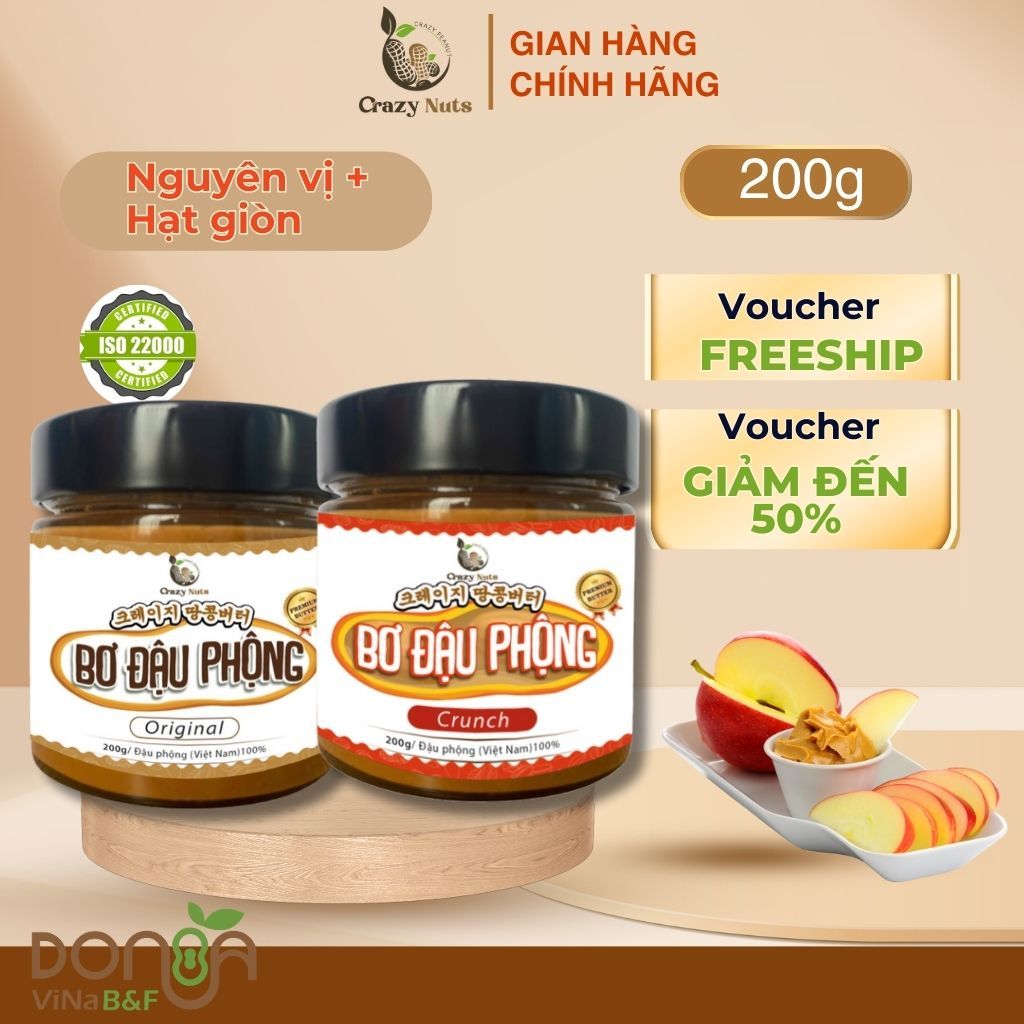 (Deal 29k) Combo 2 hũ Bơ đậu phộng Crazy Nuts 200g Nguyên vị/ Hạt giòn | Eat clean, Keto, Healthy