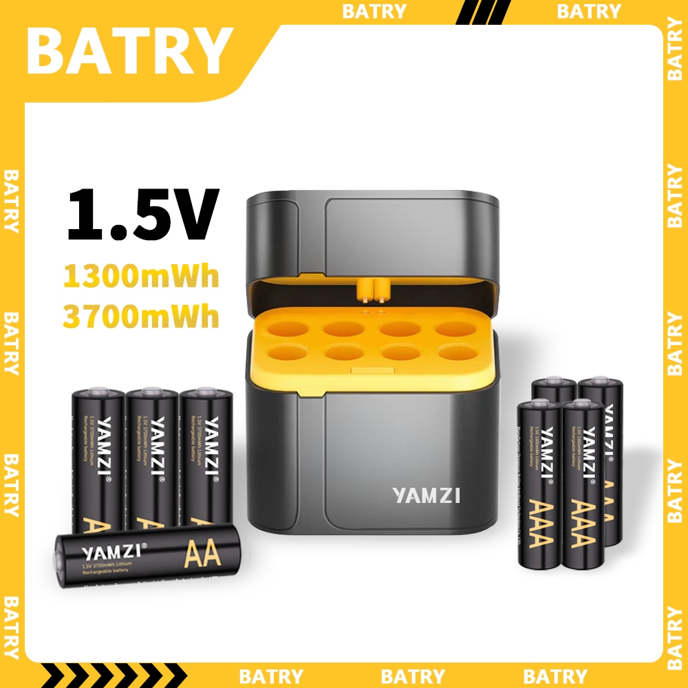 Pin sạc lithium YAMZI 1300mWh 1.5V AAA và 3700mWh 1.5V AA cùng bộ sạc (tùy chọn)