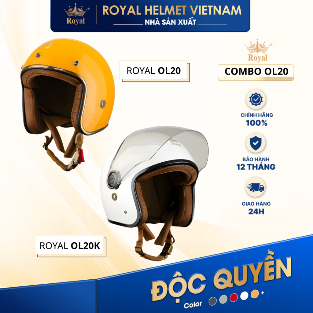 [NHÀ SẢN XUẤT] Series Mũ Bảo Hiểm 3/4 Royal OL20 và OL20K - Combo Mũ Bảo Hiểm Cho Nam Nữ Bán Chạy