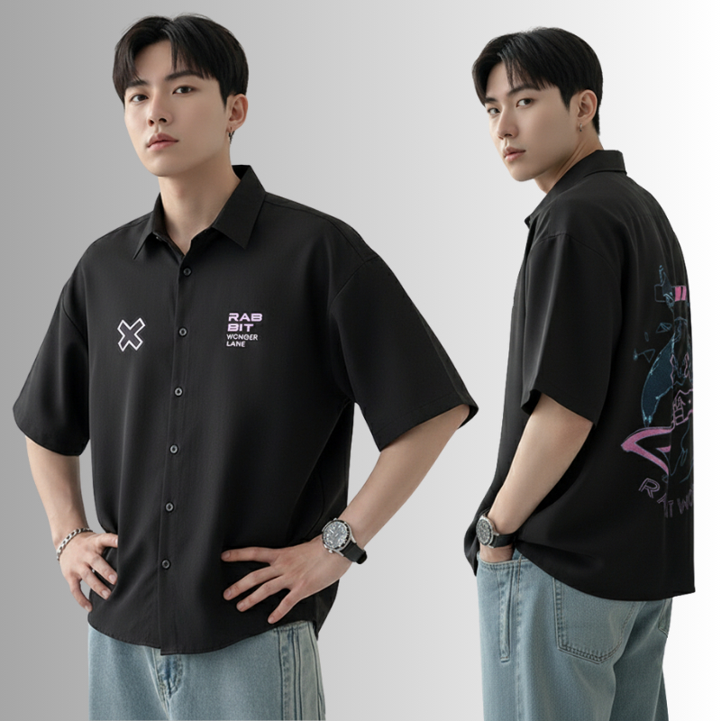 Áo sơ mi nam unisex LẠC LẠC OFFICIAL , sơ mi nam ngắn tay form rộng , vải lụa mango dày dặn