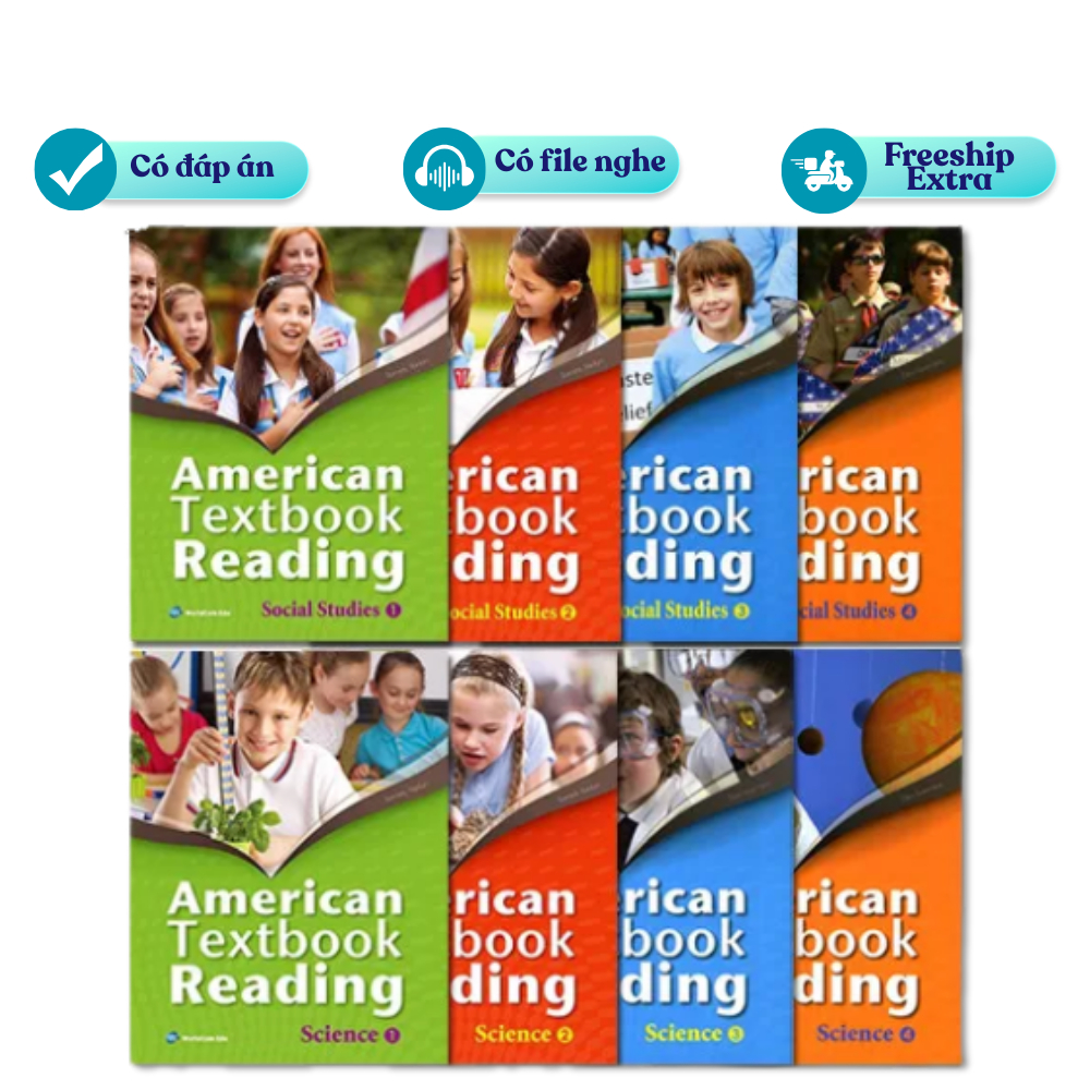 American Textbook Reading - Bộ 8 cuốn, Có bán lẻ - In màu bản đẹp - Có đáp án, tặng file nghe