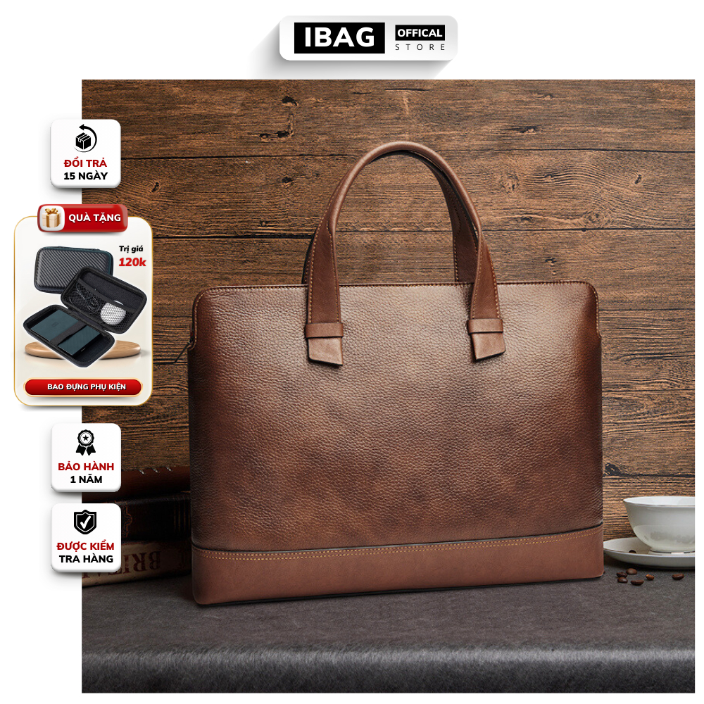 Cặp da công sở chính hãng William PoLo chất liệu da bò cao cấp cặp văn phòng đựng laptop 14 inh chống thấm nước- 𝑰𝑩𝑨𝑮