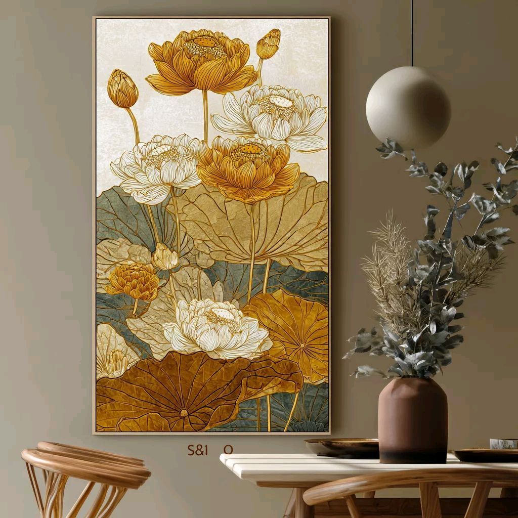 Tranh sen cỡ to 1mx1m9, tranh in vải canvas chỉ việc treo