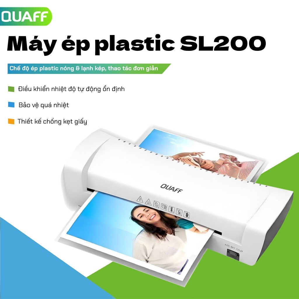QUAFF- ￼Máy Ép Plastic ép plastic  A4   SL200，260W，Ép nóng & lạnh kép，Thích hợp cho ép plastic ảnh
