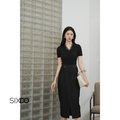 Chân váy bút chì đen xẻ trước SIXDO (Black Woven Pencil Skirt)