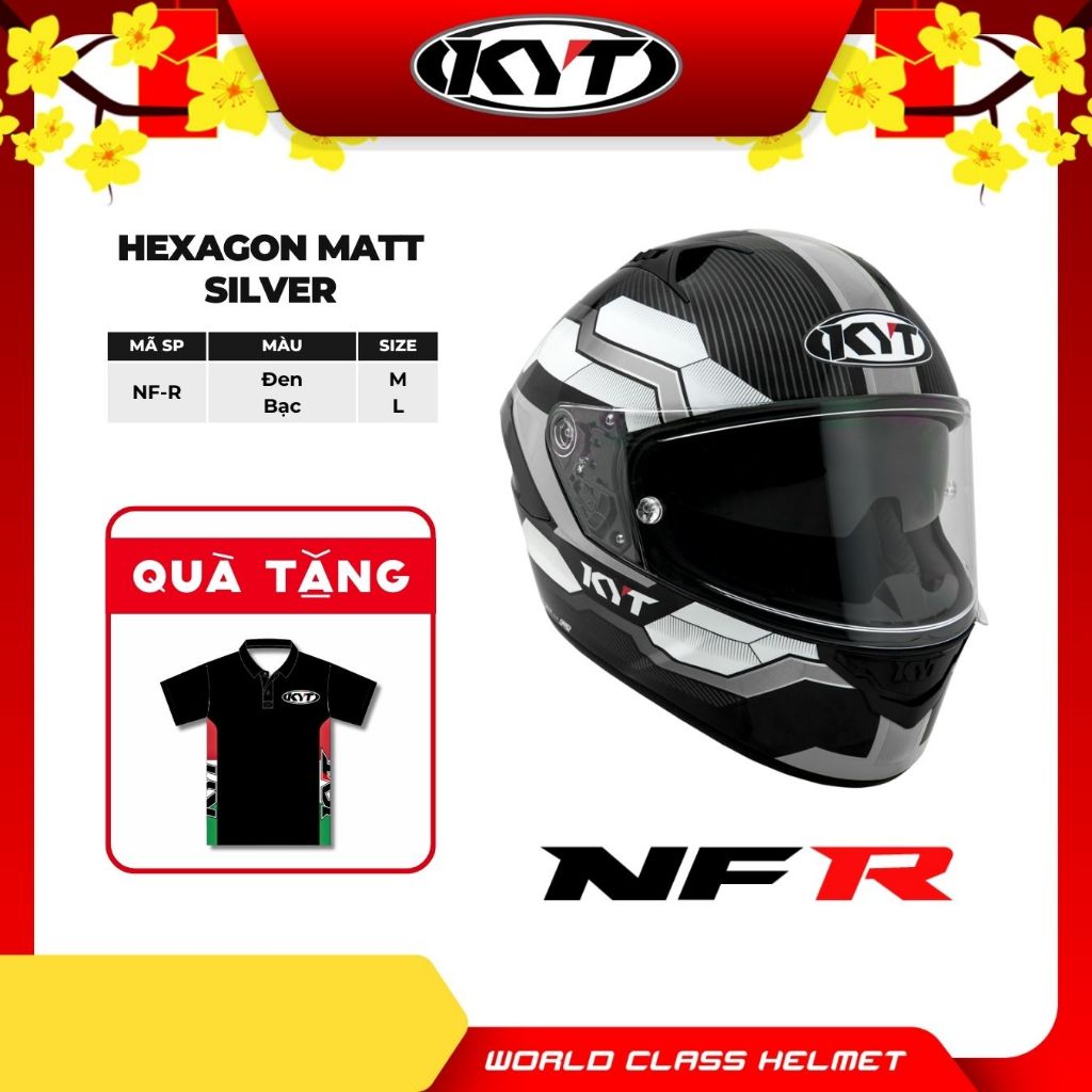 KYT - Mũ Bảo Hiểm Fullface - NFR HEXAGON MATT SILVER