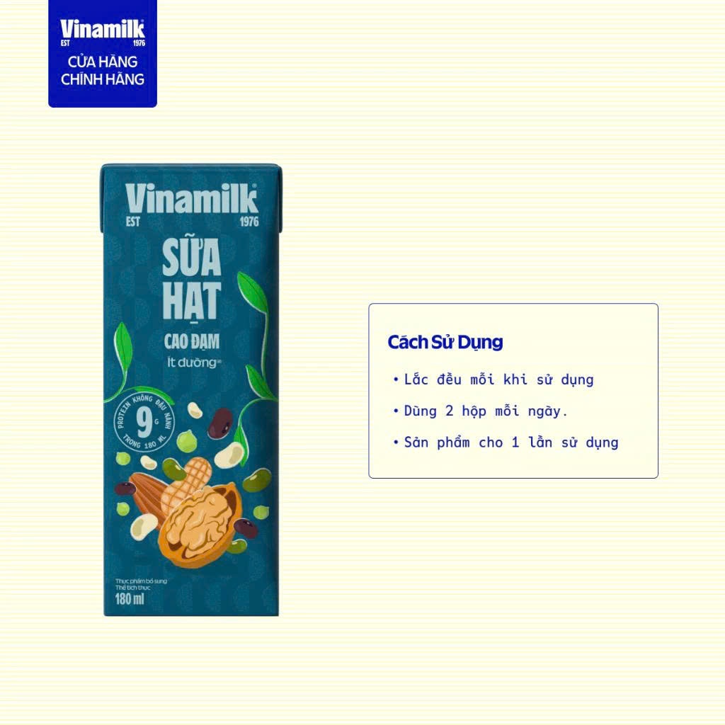 Thùng 24 hộp sữa hạt Cao Đạm ít đường Vinamilk - hộp 180ml