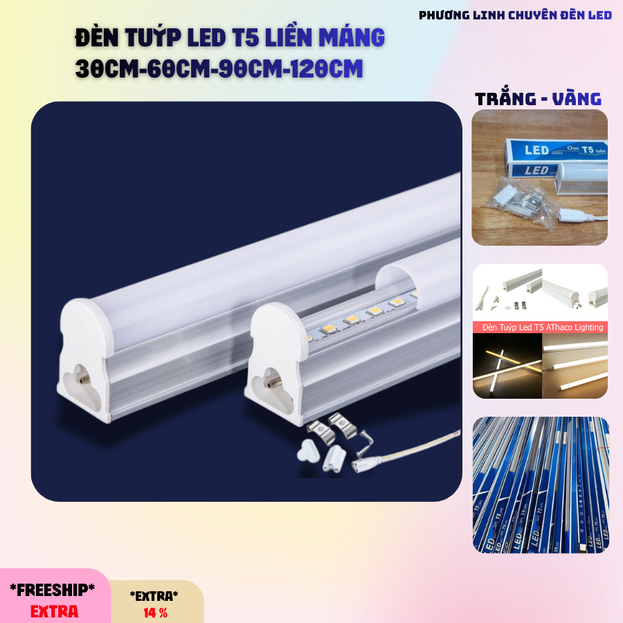 ĐÈN TUÝP LED T5 LIỀN MÁNG 30CM-60CM-90CM-120CM Ánh Sáng Trắng Vàng (Bảo Hành 12 Tháng)