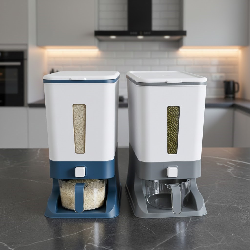 Thùng đựng gạo 10kg, thùng gạo Việt Nhật thông minh có thiết kế nút ấn tiện lợi HAKI DN468