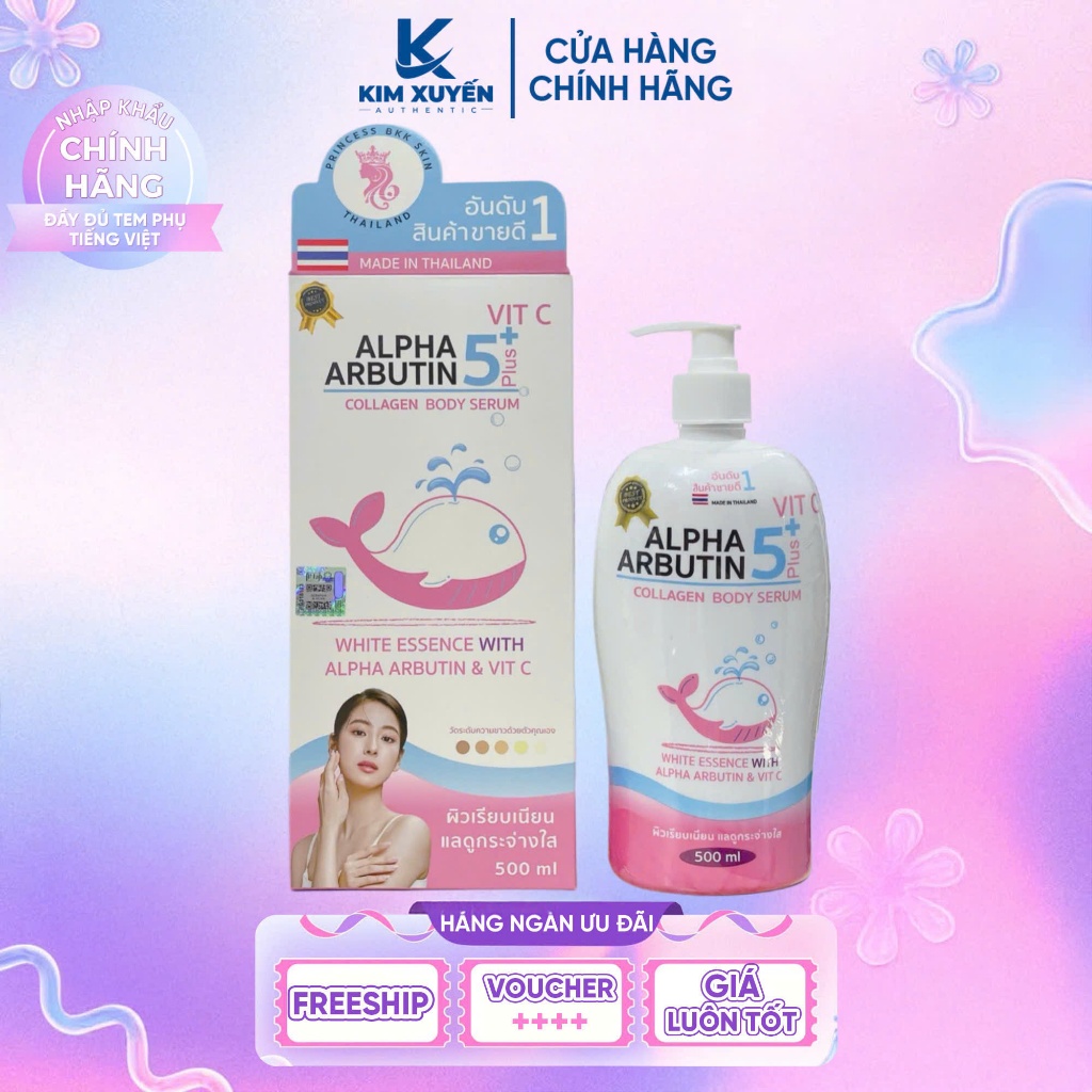 (P)  Sữa dưỡng thể Alpha Arbutin 5Plus+ Vit C Collagen Princess BKK Skin 500ml