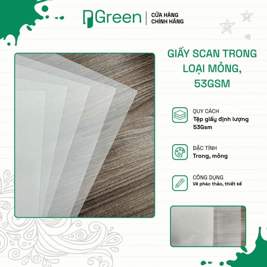 Giấy Can trong loại mỏng, Imaging Series Tracing Paper, 53gsm- PGREEN