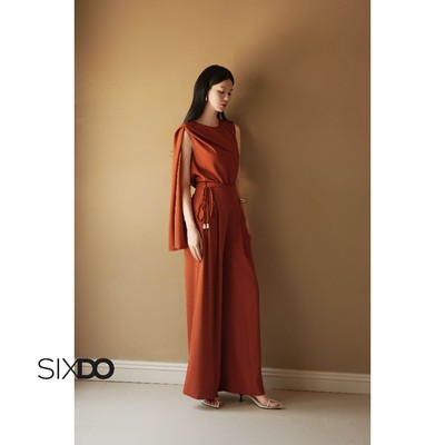 Áo nữ màu thổ hoàng không tay phối vạt SIXDO (Dark OchreO Silk Blouse)