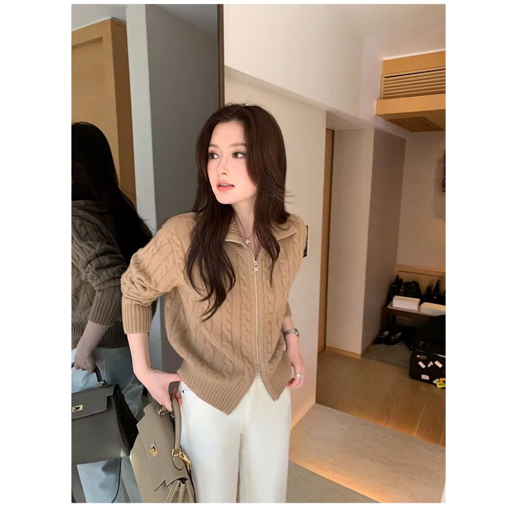 Áo len cardigan len 100% len cừu - nâu