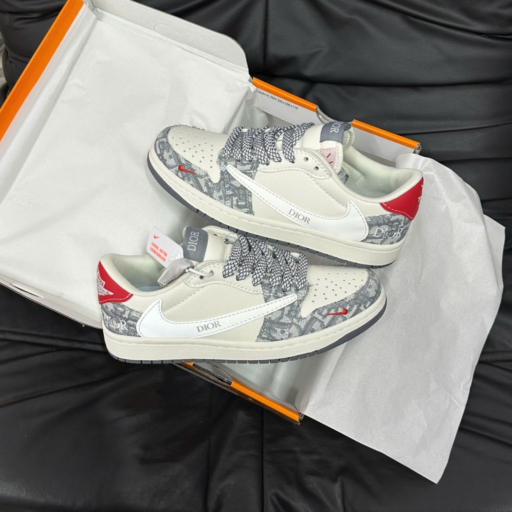 Giày Nike Air Jordan 1 Low Travis Scott x Dior Xám – Sneaker Nam Nữ JD1 Grey Dior Best Quality