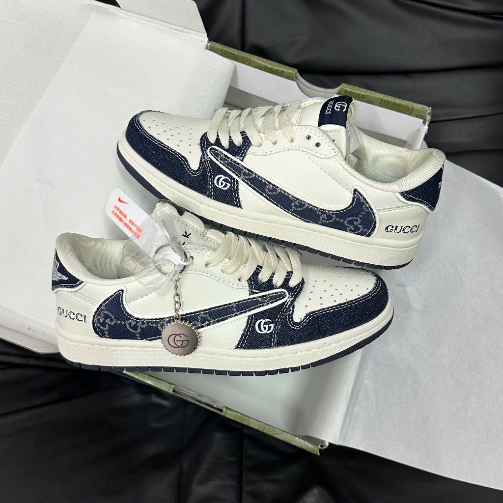 Giày Nike Air Jordan 1 Low Travis Scott x Gucci – Sneaker Nam Nữ JD1 Trắng Xanh Gucci Best Quality