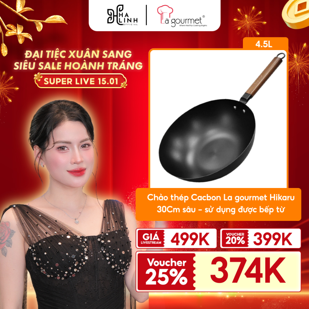 [Võ Hà Linh x La gourmet] Chảo thép La gourmet Hikaru 30Cm sâu_ dung tích 4,5l _ nặng 1,3kg