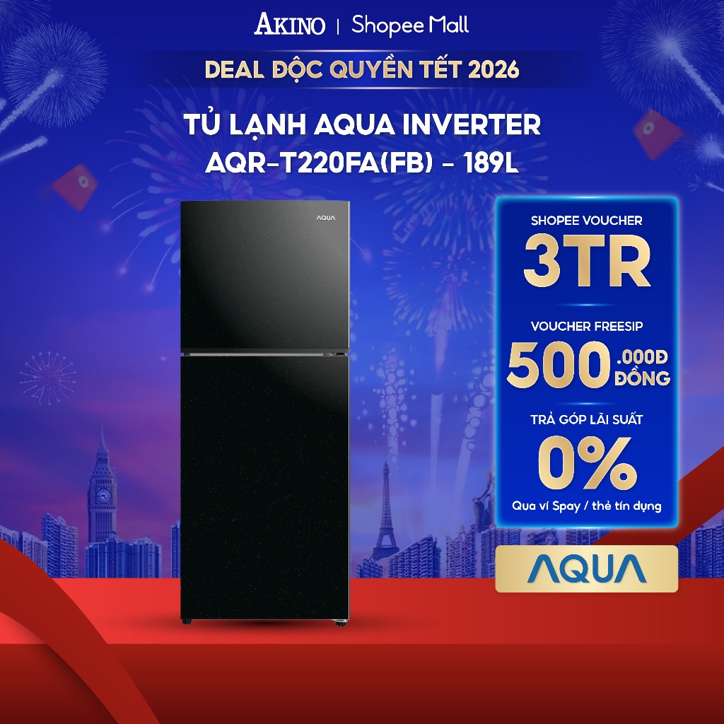 Tủ lạnh Aqua Inverter 189 lít AQR-T220FA(FB) - Hàng Chính Hãng