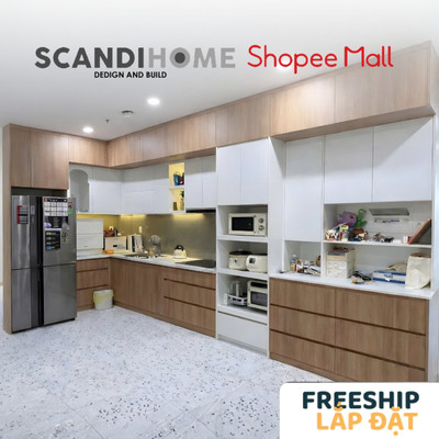 KITCHEN, Tủ bếp chữ L chung cư gỗ công nghiệp và ván nhựa cao cấp BEP_004, kệ bếp Scandi Home