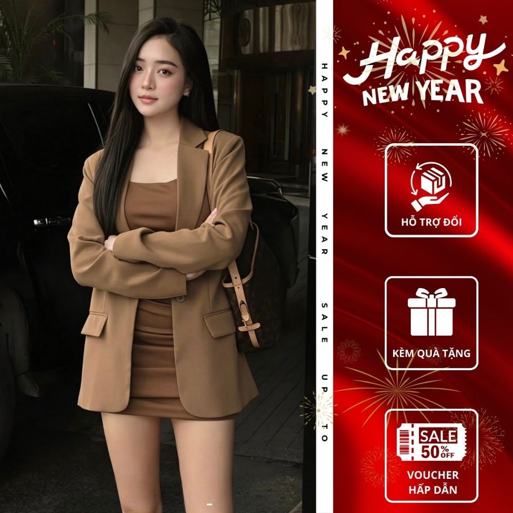Set áo blazer kèm đầm body nhún hai dây Emili Lux set áo nữ kèm váy body phong cách cá tính [B172]