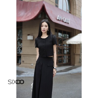 Chân váy suông đen tạo kiểu SIXDO (Black Woven Loose Skirt)