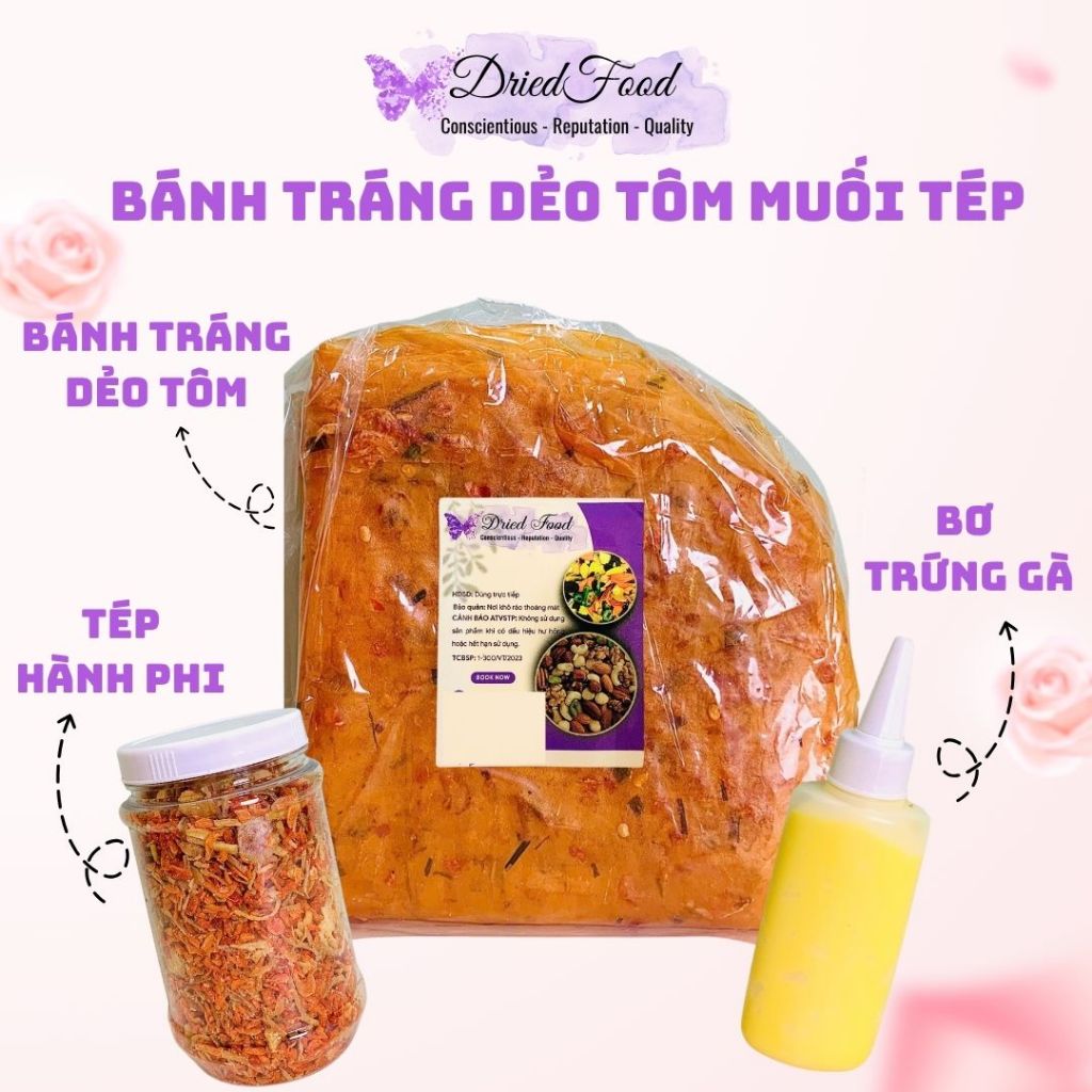 Combo Bánh Tráng Dẻo Tôm, Bơ, Muối Tép Hành Phi 600g Drifood