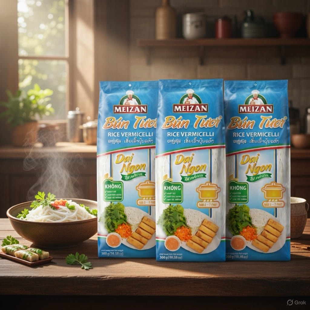 Combo 3 Bịch Bún Tươi Meizan 300g – Bún Gạo Khô Dai Ngon Tự Nhiên, Không Hàn The, Nấu Nhanh