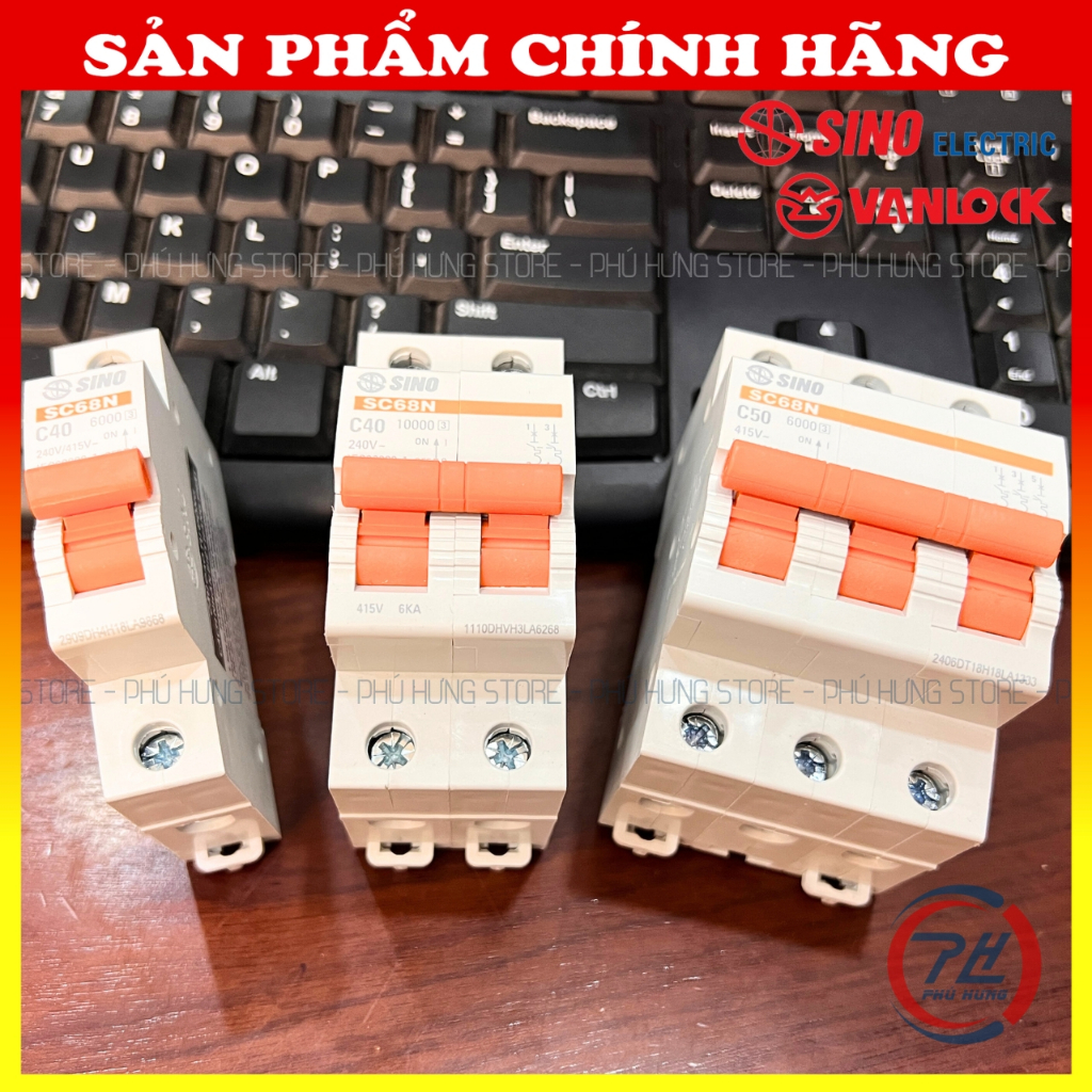 Át Cài Sino Vanlock SC68N 1P 2P 3P Chính Hãng – Aptomat Sino 10A–63A, MCB Dòng Cắt 6kA