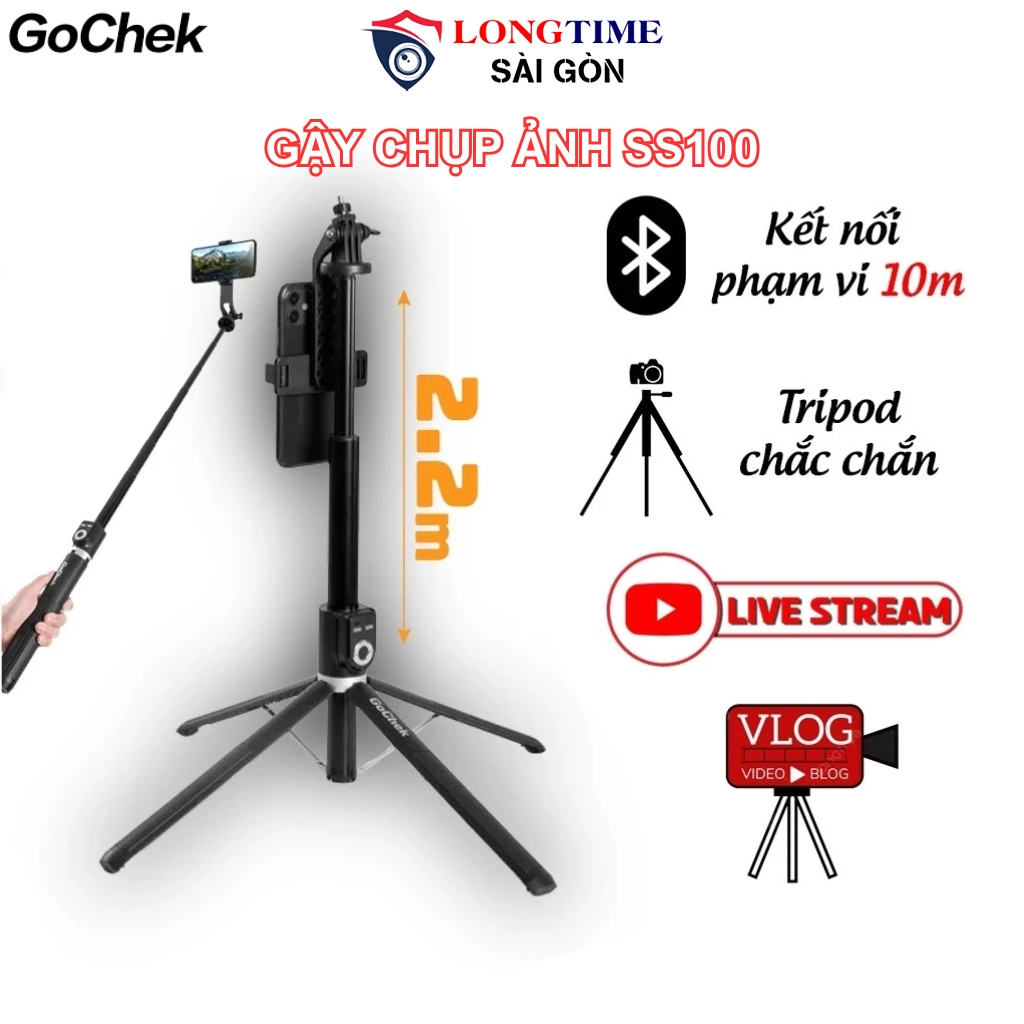 Gậy Chụp Ảnh Tripod Chính Hãng GoCheck SS100 Thiết Kế Tinh Tế, Gấp Gọn, Thiết Kế 4 Chân Chắc Chắn, L