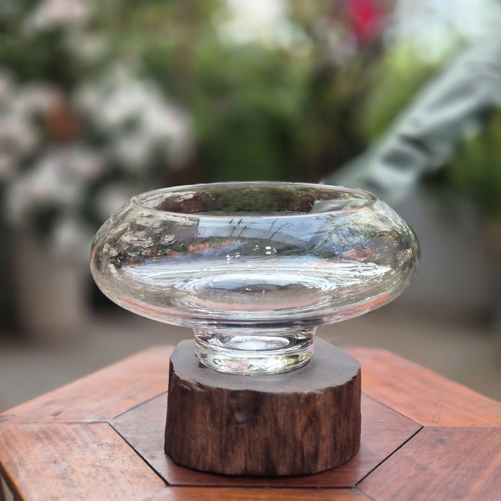 Bát thủy tinh cắm hoa Ikebana, thả hoa, decor không gian tinh tế BHTT02 THẤP