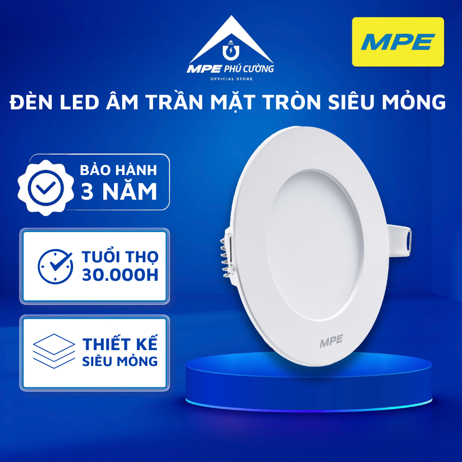 (CHÍNH HÃNG) MPE - Đèn LED âm trần mặt tròn 3 màu siêu mỏng 7W Ø90 - 9W Ø90 - 9W Ø130 - 12W Ø150 MPE