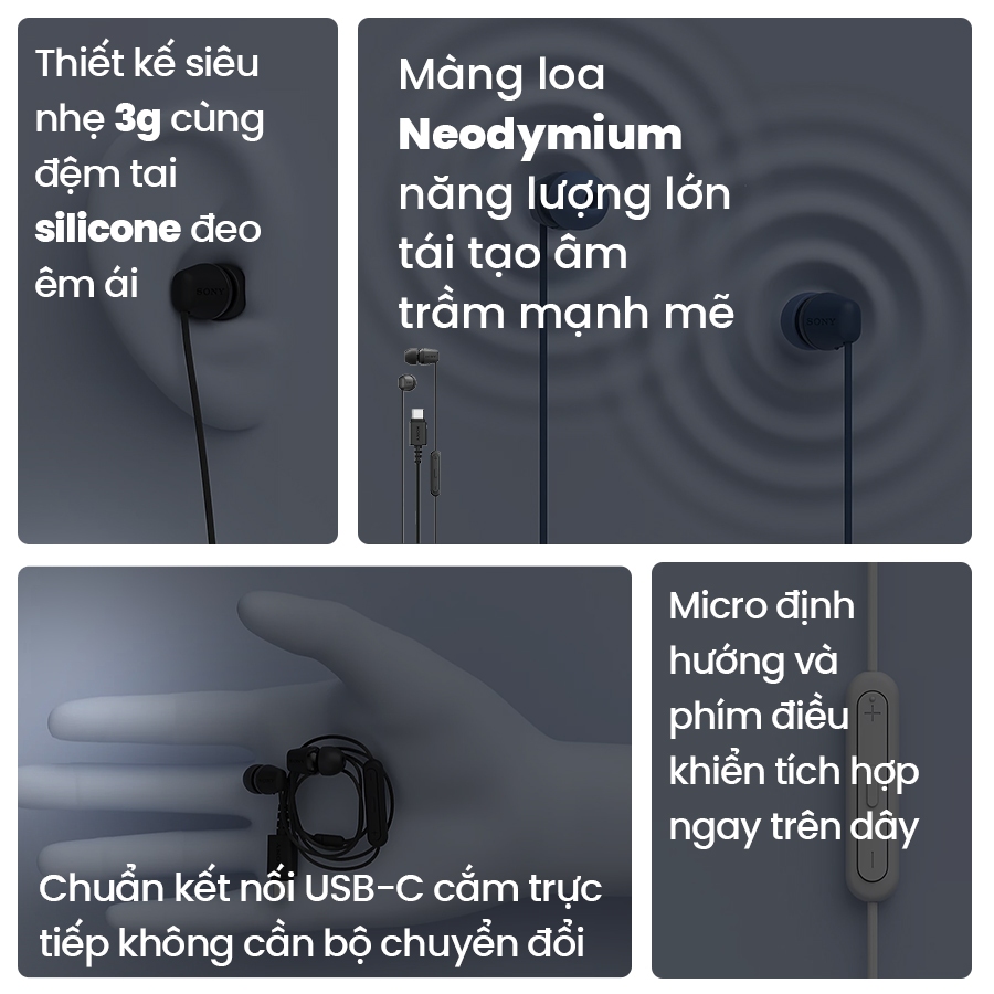Tai nghe có dây Sony IER-EX15C cổng USB-C, nam châm Neodymium, tích hợp micro và chỉnh âm lượng | BigBuy360 - bigbuy360.vn