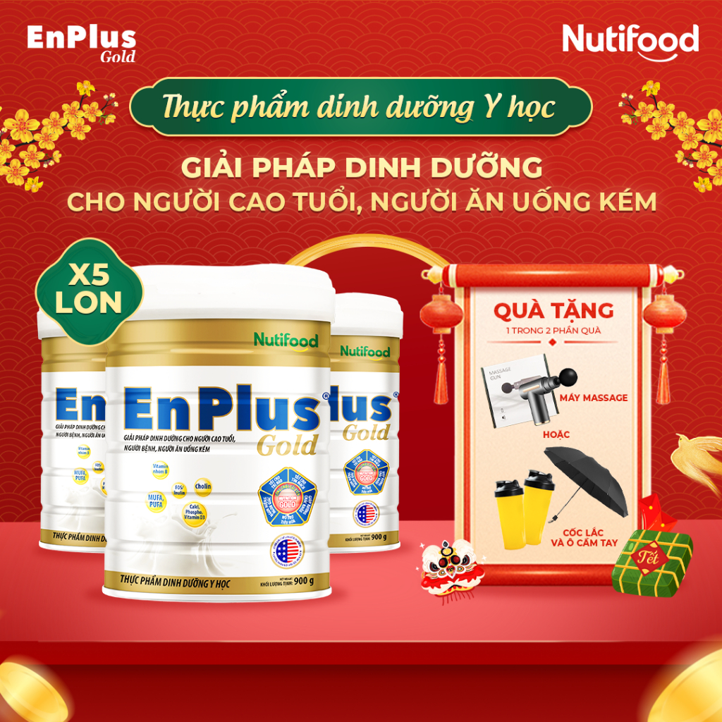 Sữa EnPlus Gold (Combo 5 Lon 900G) - Nutifood, Dinh Dưỡng Y Học Toàn Diện Cho Người Lớn Tuổi