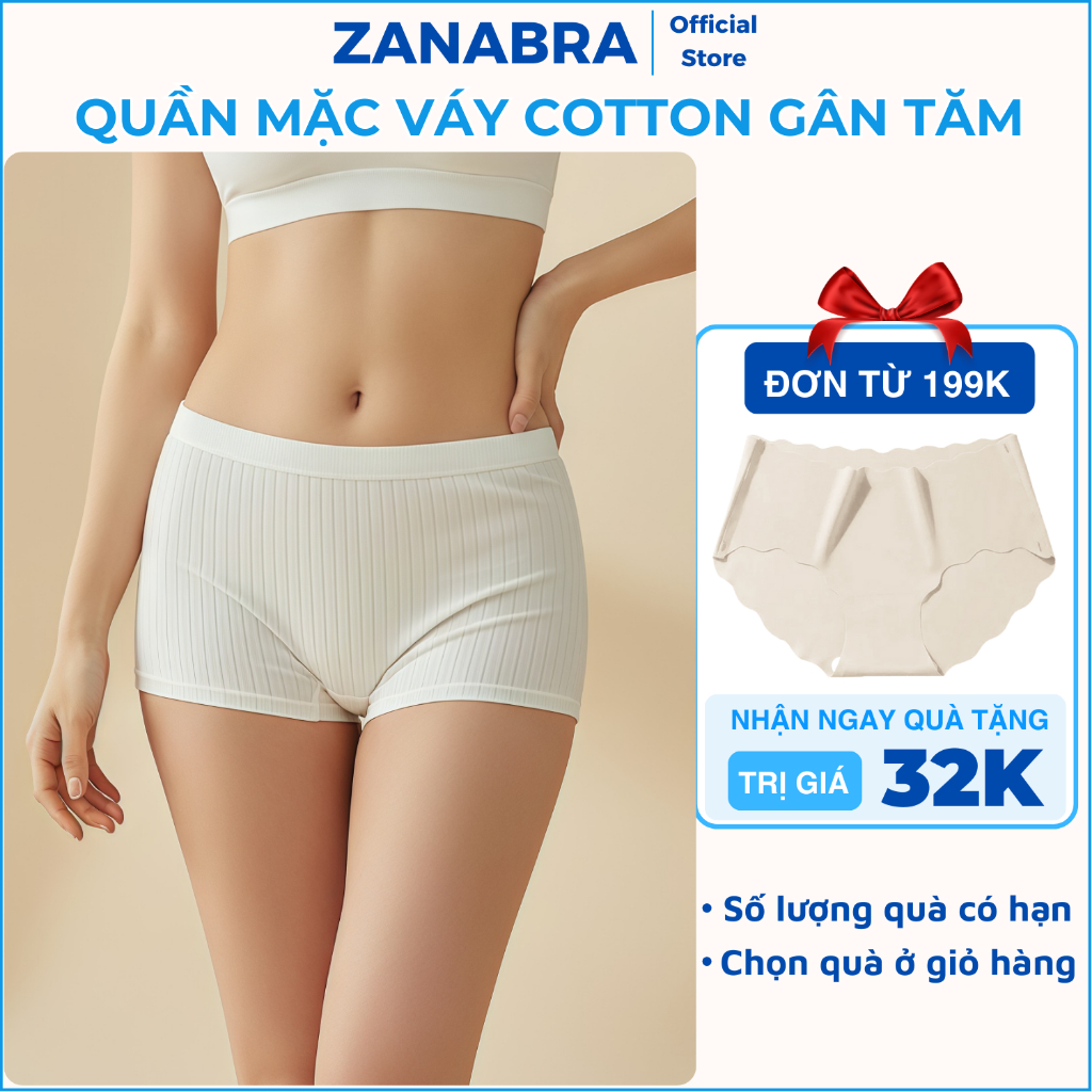 Quần mặc trong váy chất cotton gân tăm co giãn 4 chiều, quần lót nữ dáng boxer cạp vừa ZANABRA V4116