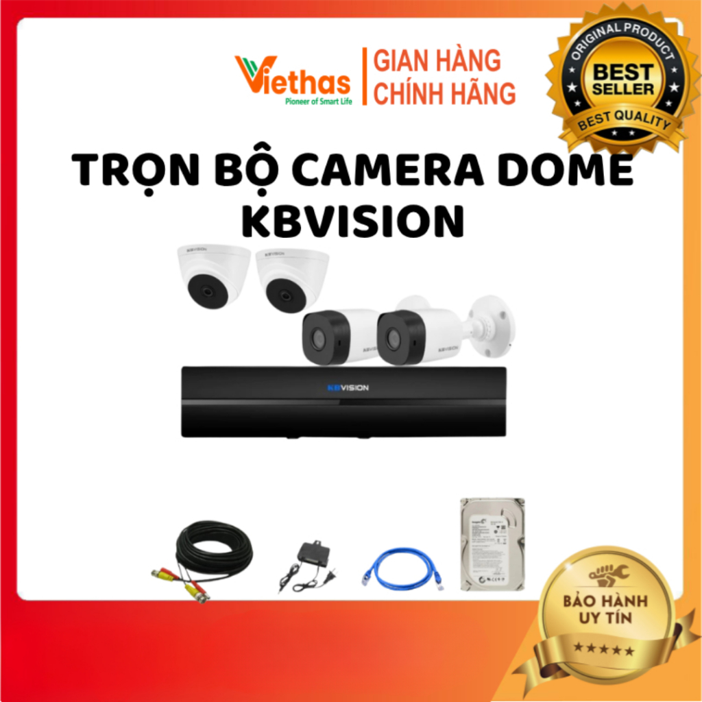 Trọn bộ camera KBVISION 2.0MP FHD 1080P | Combo 1 đầu ghi + 2 Camera Trong Nhà và 2 Camera Ngoài trờ