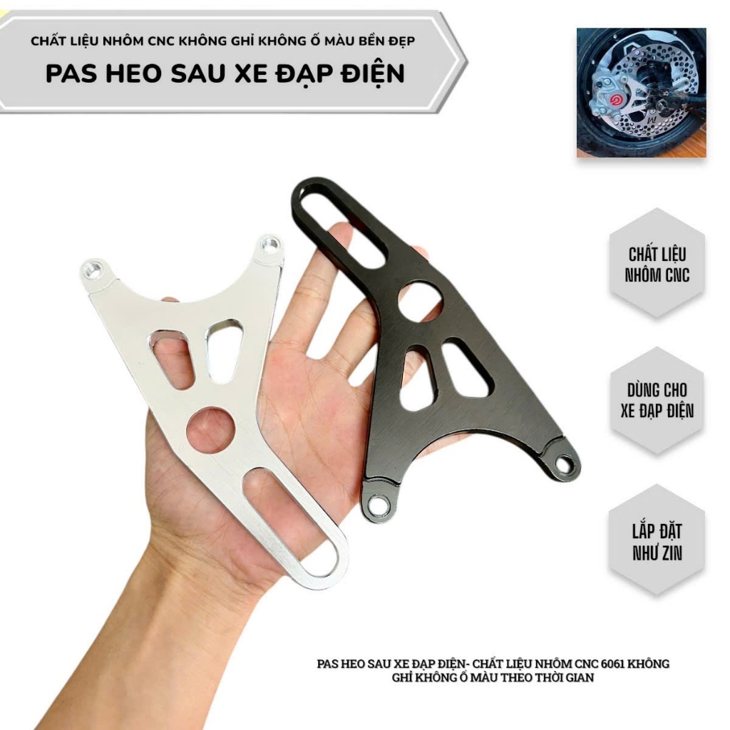 Pas heo sau xe điện - heo 2pis chất liệu nhôm cnc nguyên khối không ghỉ for xe đạp điện