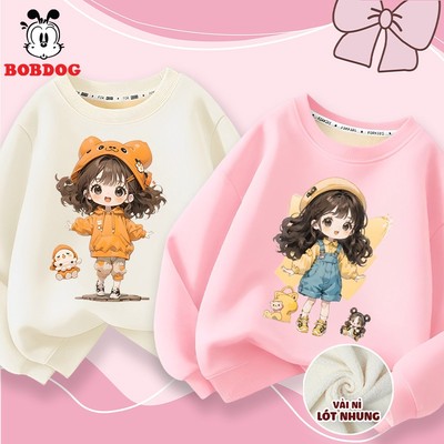 Áo sweater thu đông bé gái BOBDOG chất nỉ nhung mềm mịn ấm áp in hình cô gái cute cho bé