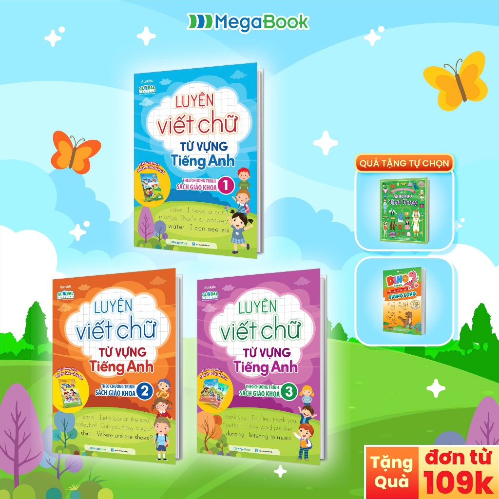Sách Combo Luyện viết chữ từ vựng Tiếng Anh theo chương trình sách giáo khoa Lớp 1,2,3