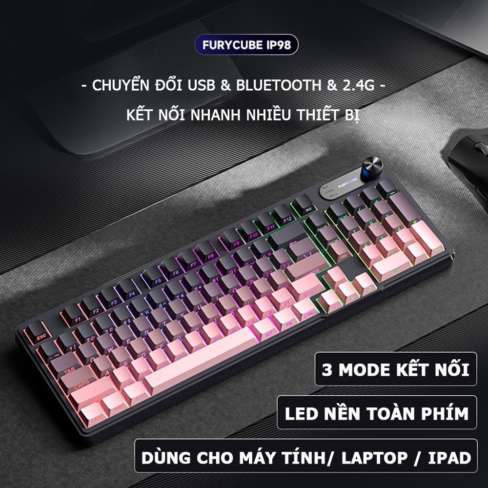 Bàn Phím Không Dây IP98 PRO, Bluetooth 2.4G USB, Không ồn, game/văn phòng, LED RGB, Có núm xoay | BigBuy360 - bigbuy360.vn