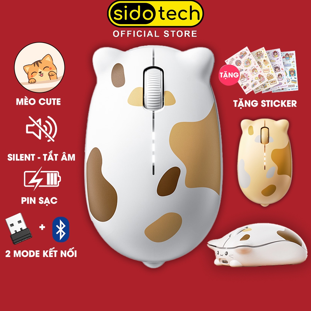 Chuột không dây mèo cute SIDOTECH INPHIC KALO bluetooth pin sạc silent chống ồn wireless dễ thương