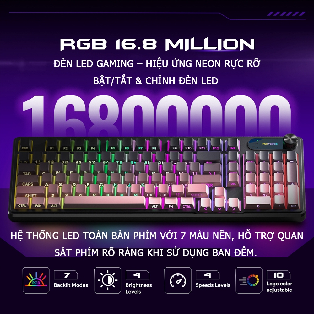 Bàn Phím Không Dây IP98 PRO, Bluetooth 2.4G USB, Không ồn, game/văn phòng, LED RGB, Có núm xoay | BigBuy360 - bigbuy360.vn