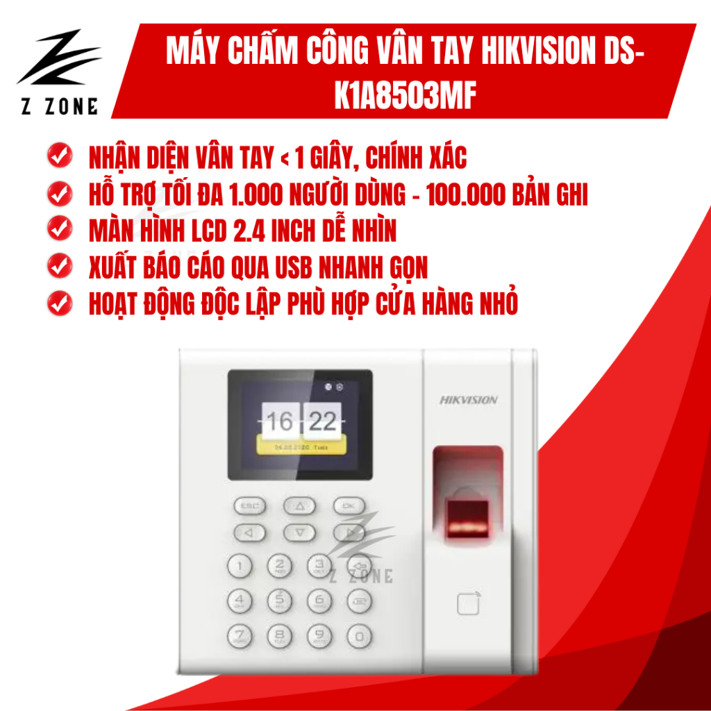 Máy Chấm Công Vân Tay Hikvision DS-K1A8503MF