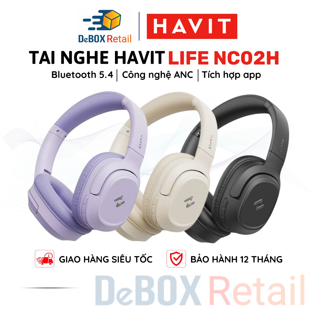 Tai nghe Headphone Bluetooth HAVIT LIFE NC02H, BT 5.4, ANC -30dB, Driver 40mm, App Điều Chỉnh, Nghe 