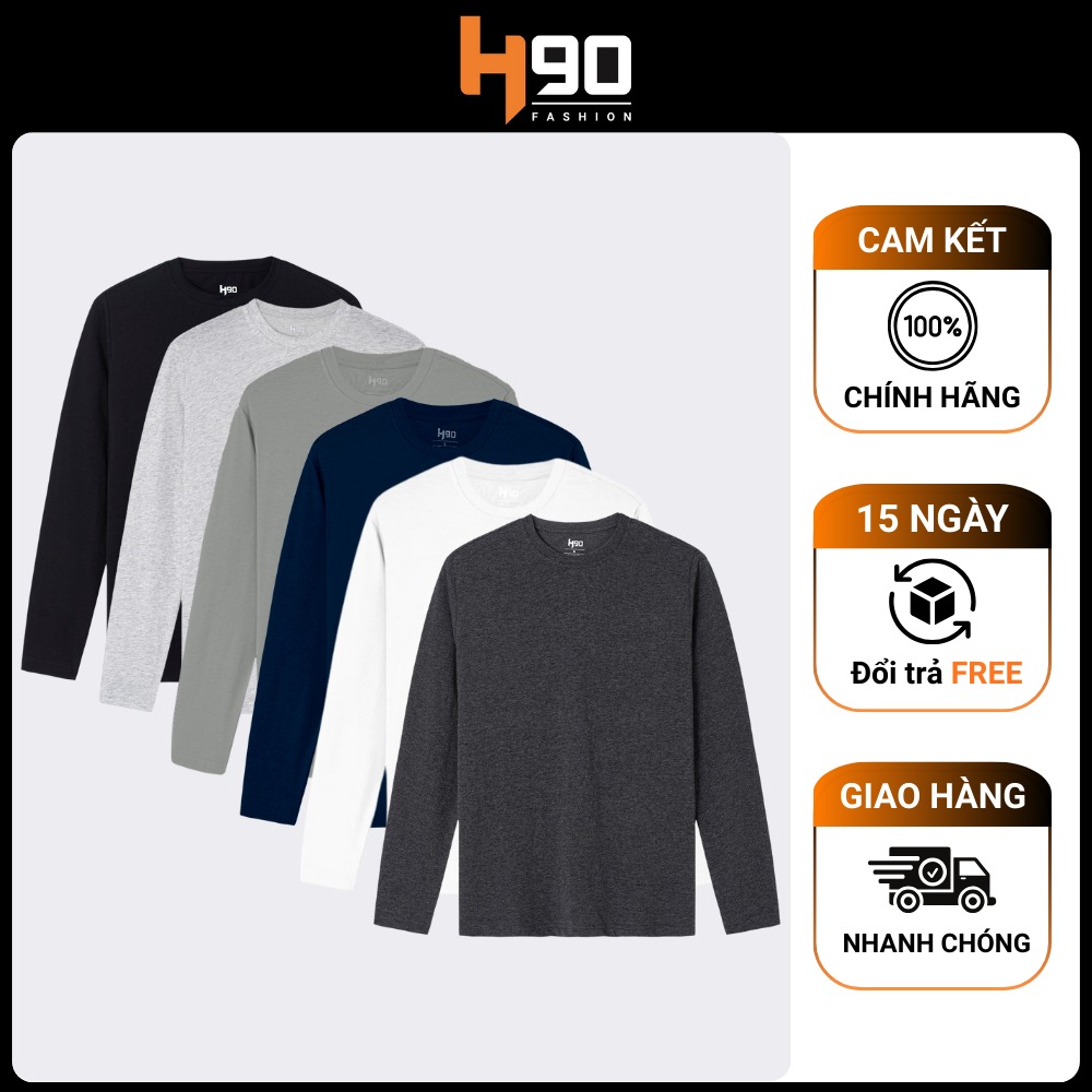 COMBO 2 Áo Thun Thu Đông Dài Tay Nam Cổ Tròn H90 Store - Cotton Co Giãn, Thoải Mái - ADT01