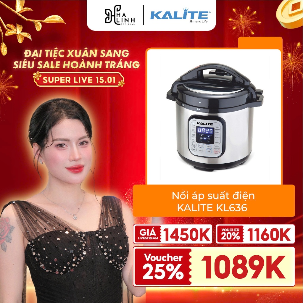 (Võ Hà Linh x Kalite) Nồi áp suất điện đa năng Kalite KL636 dung tích 6L, 1000W 10+ chế độ nấu hầm đ