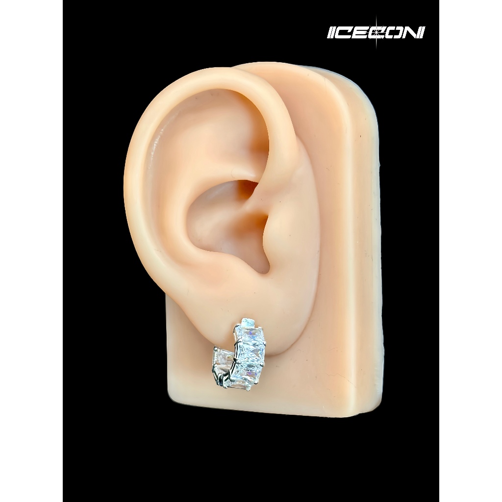 Khuyên Tai Bạc 925 Đính Đá Baguette Unisex Lấp Lánh Icecon - Một Chiếc