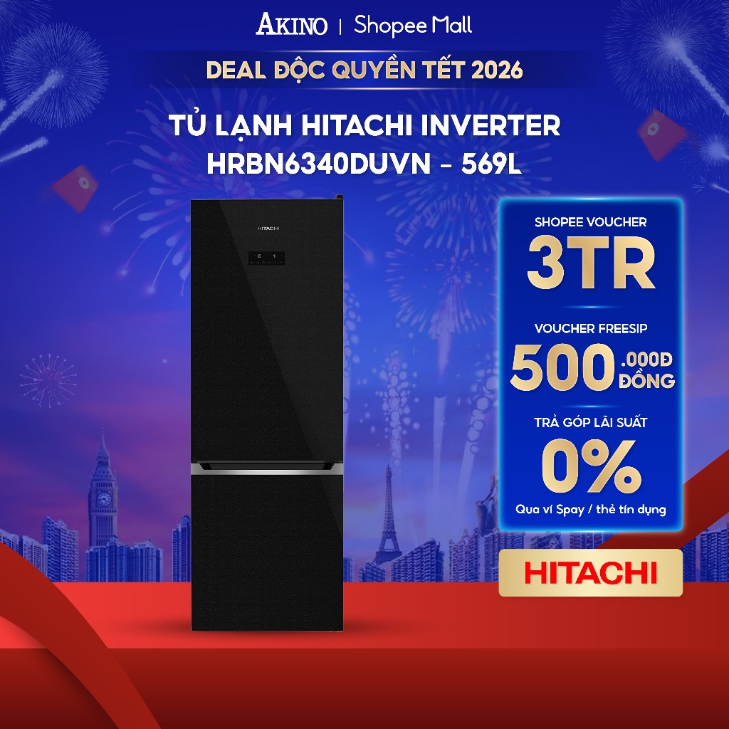 Tủ lạnh Hitachi Inverter 323 lít HRBN6340DUVN - Hàng chính hãng