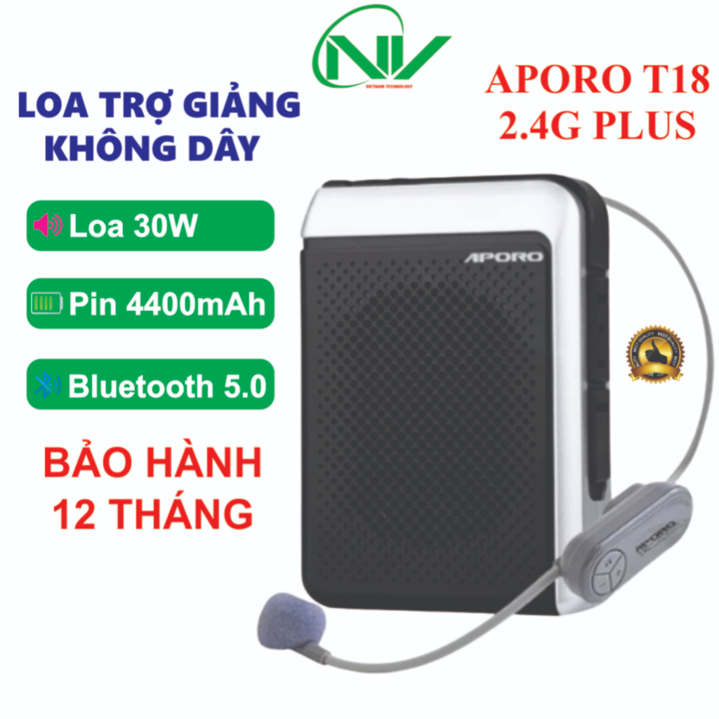 Loa máy trợ giảng Aporo T18 2.4G Plus không dây – Âm thanh to rõ, không hú, pin trâu cho giáo viên