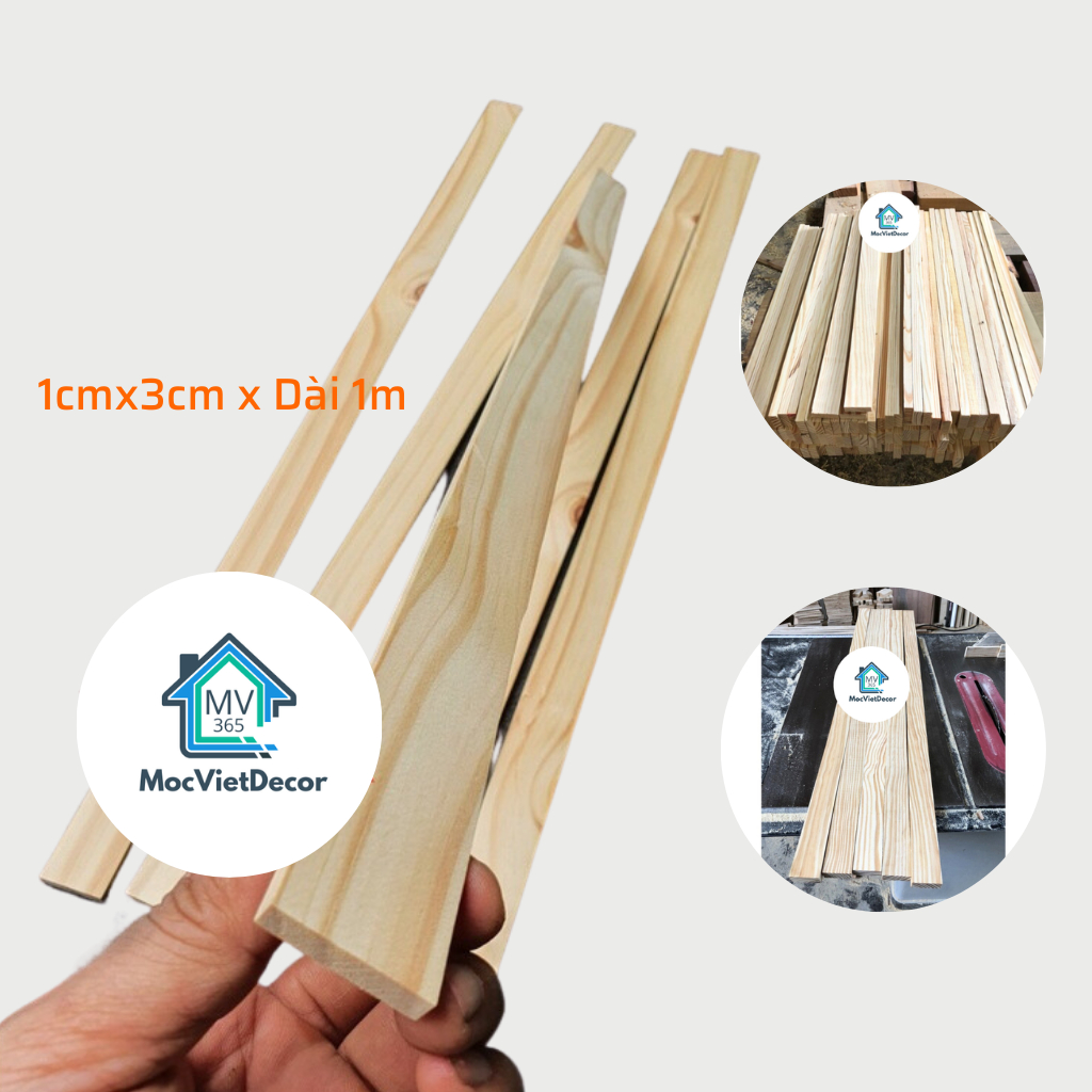 Thanh Nan Gỗ Thông Bào Sẵn Giá Rẻ Dày 1cm x 3cm x Dài 1m, Gỗ Thông Xẻ Thanh Dùng Làm Nẹp Chỉ Decor