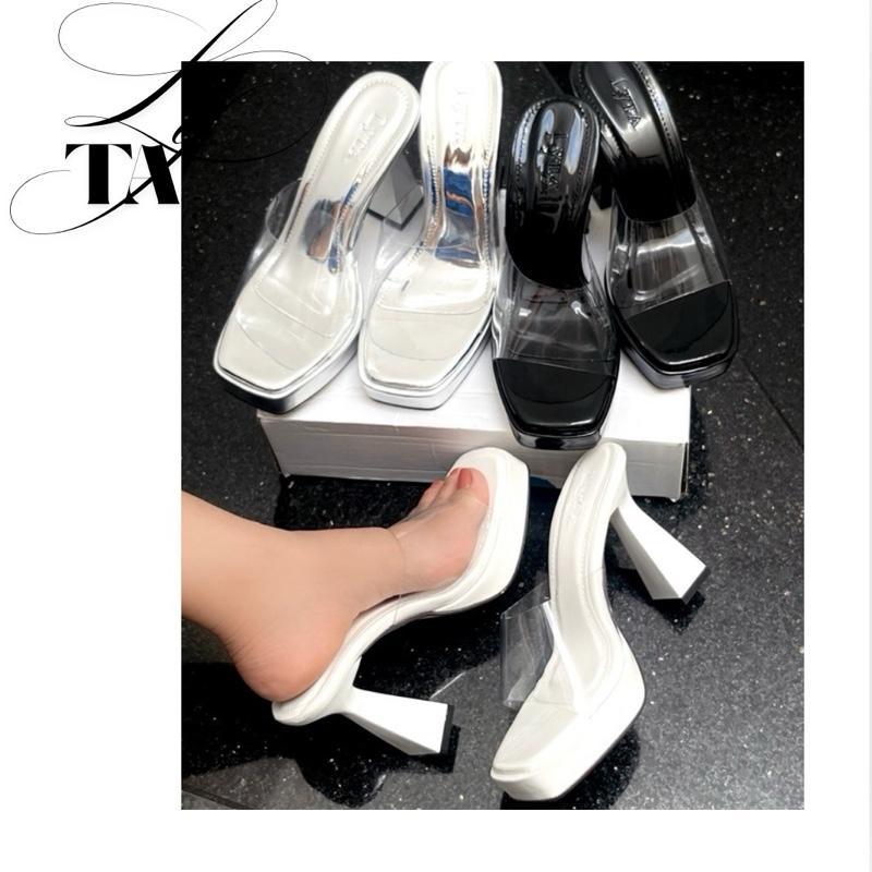 (CHÂN DÀY TĂNG 1 SIZE) Cao gót nữ 10p - Đế đúp loe vuông - Da bóng PU - Quai trong - Đi tiệc hàng ng