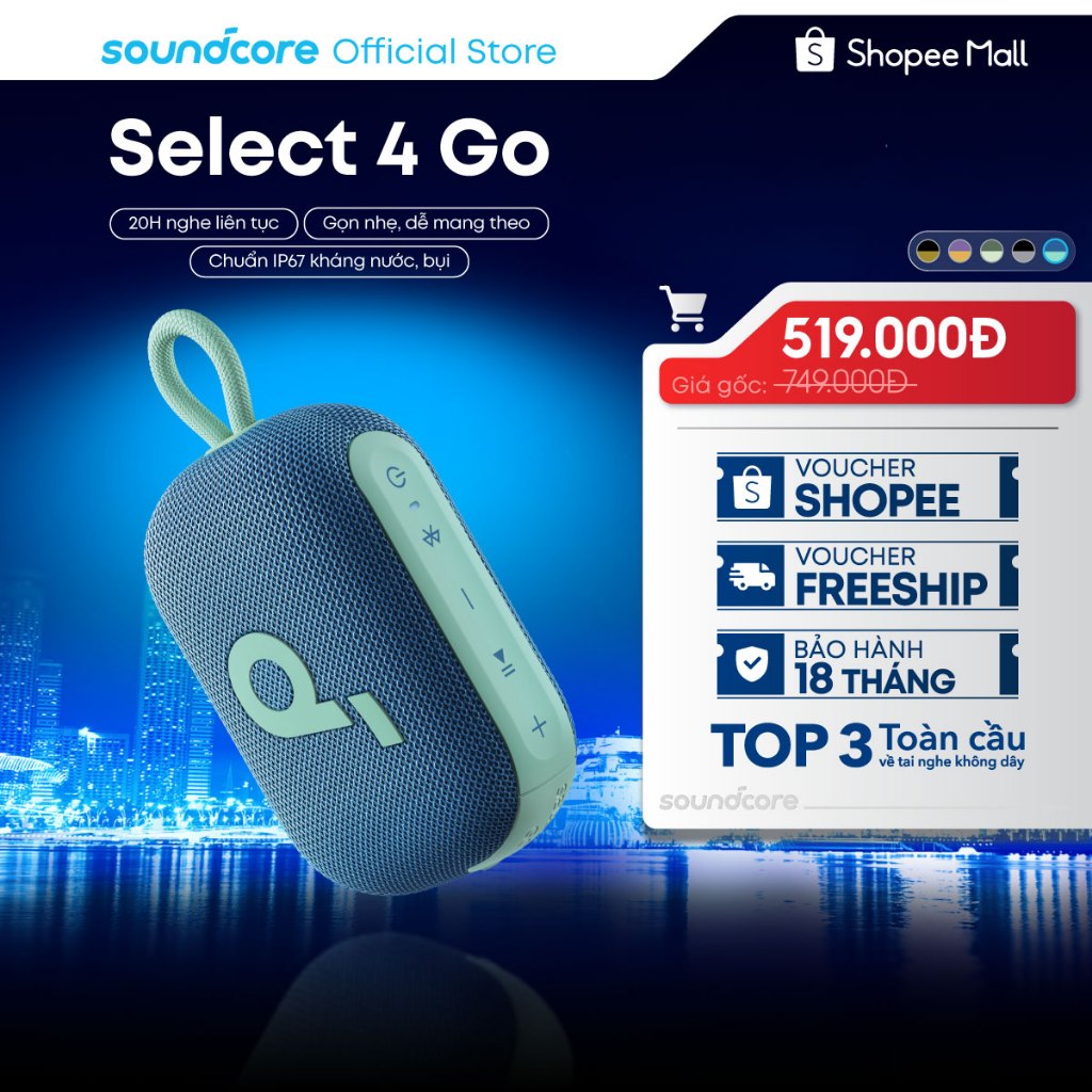 Loa bluetooth soundcore Select 4 Go | Pin 20 giờ | Kháng bụi, nước IP67